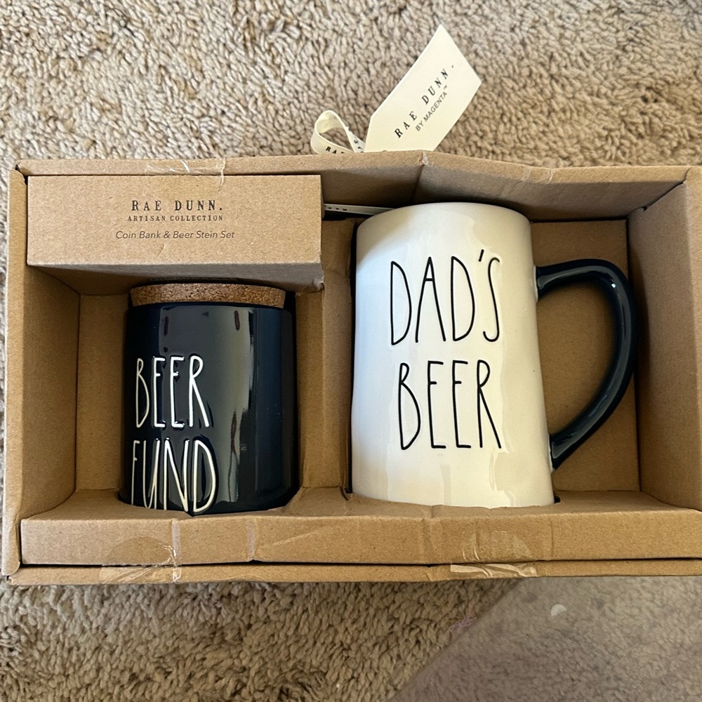 NWT Rae Dunn Dads Beer Fund Coin Bank and Beer Stein/Mug